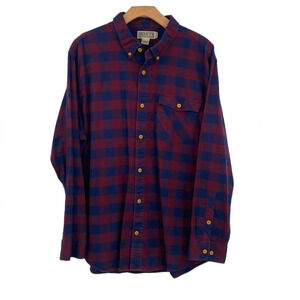 Duluth Trading Co Shirt Mens 2XL Trim Fit Red Blue Plaid Long Sleeve Button Down